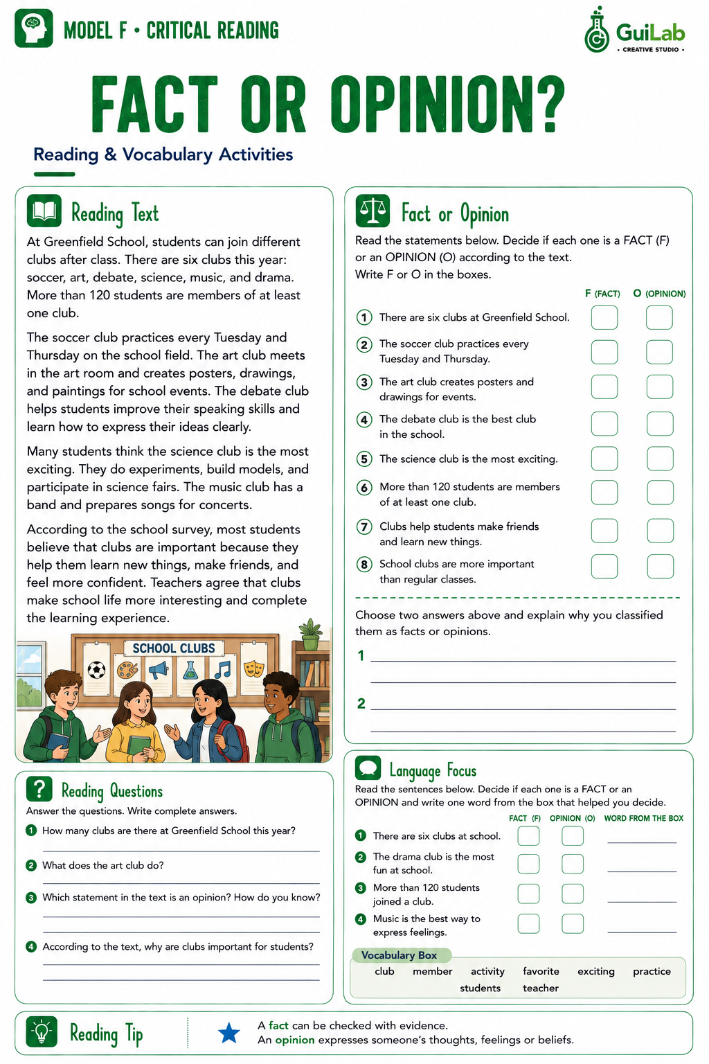Reading Lab Fact or Opinion